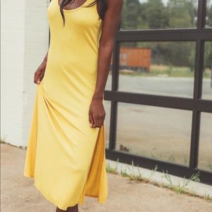 Revolve Amuse Society yellow ribbed midi dress